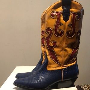 Nine West Western Style Boot Blue, Mustard & Red